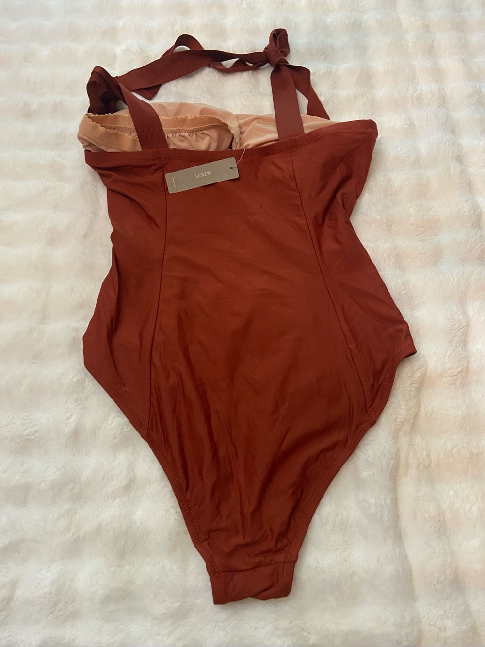 New! J.Crew grosgrain Tie Strap One Piece Swimsuit rust brown NWT 39442 - Picture 3 of 8
